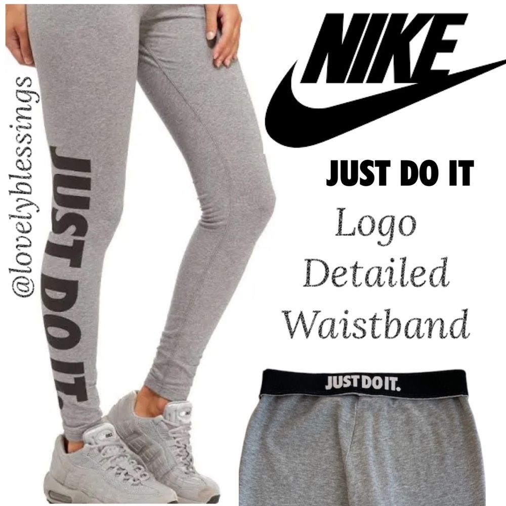 Nike Just Do It Gray Graphic Leggings Elastic Just Do It Waistband Size Small